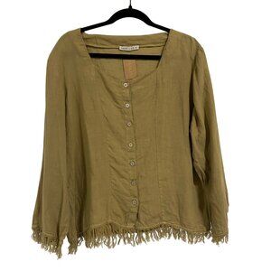 Luna Luz Taupe Linen Blouse with Fringe NWT Size XL
